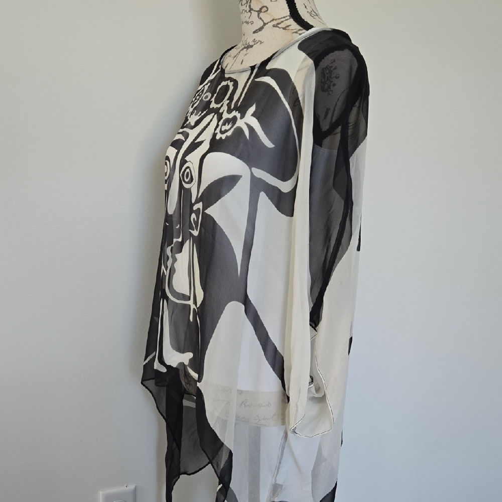COCOON HOUSE 100% SILK KIMONO STYLE PONCHO WRAP COVERUP WEARABLE ART ABSTRACT SM - Picture 4 of 9